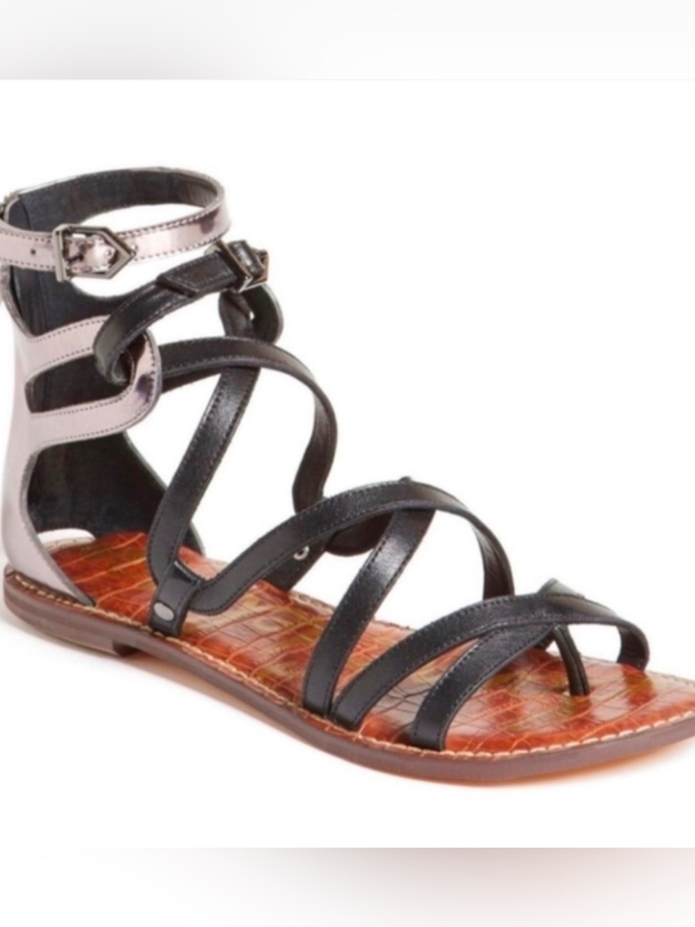 Sam Edelman Glinda Black & Silver Gladiator Sandals Size 8
